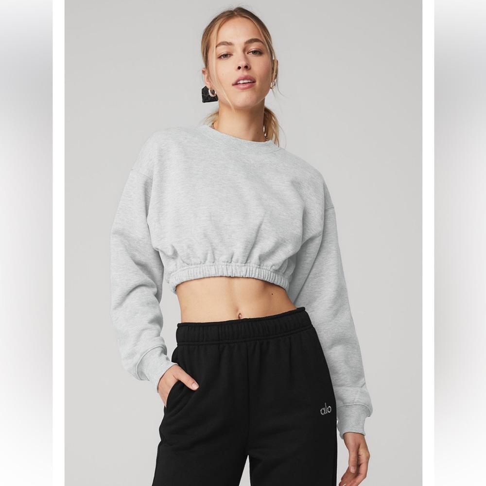 Alo - Devotion Crew Neck Pullover Heather Grey! G… - image 1